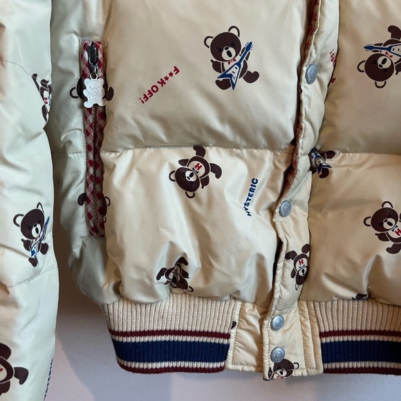 Vintage Hysteric Glamour F**K off Cream Teddy Bear Puffer Jacket - Picture 4 of 7